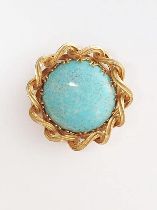 Large Vintage Brooch Blue & Gold