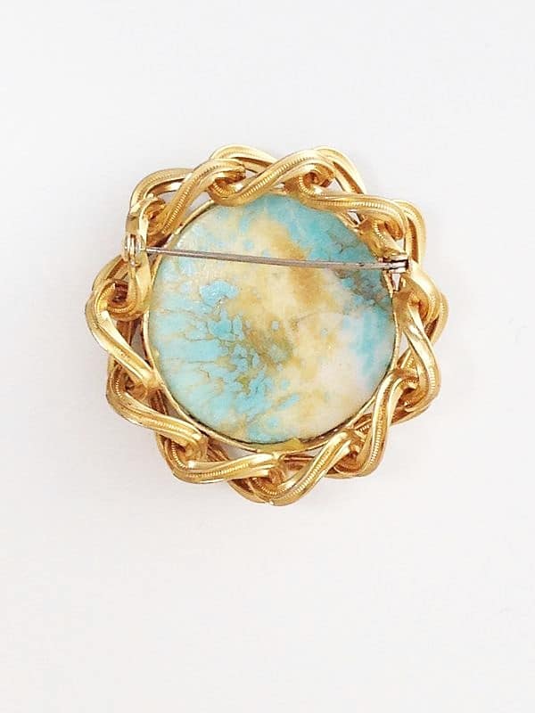 Large Vintage Brooch Blue & Gold back
