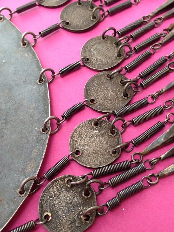 Handcrafted Vintage Bohemian Necklace 10cent republique francaise coin quarter rupee india 1945 coin vintage coins