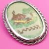 Handmade oval scene stitched brooch vintage brooch