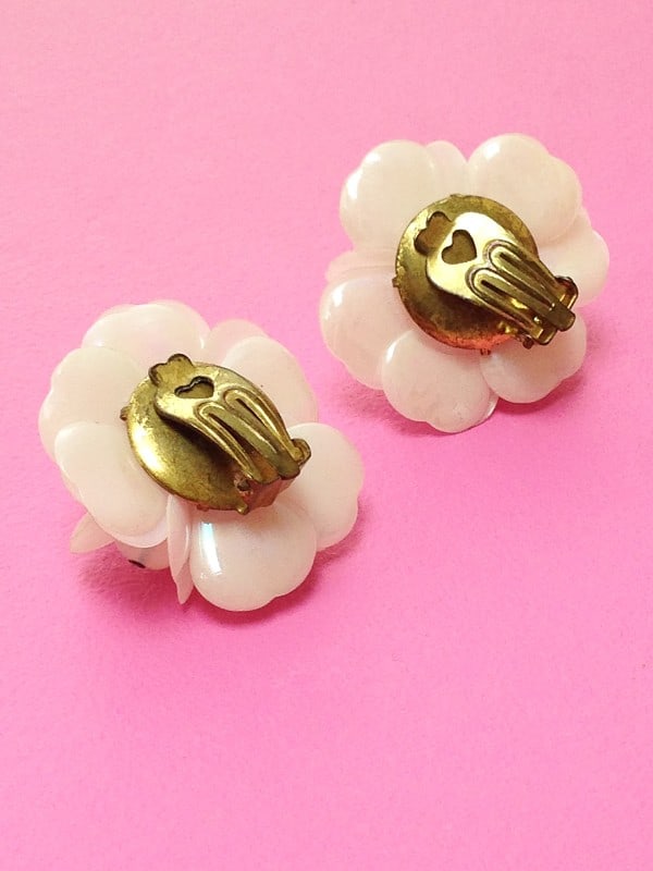 Pretty Pearlescent 1950s Clip Earrings back