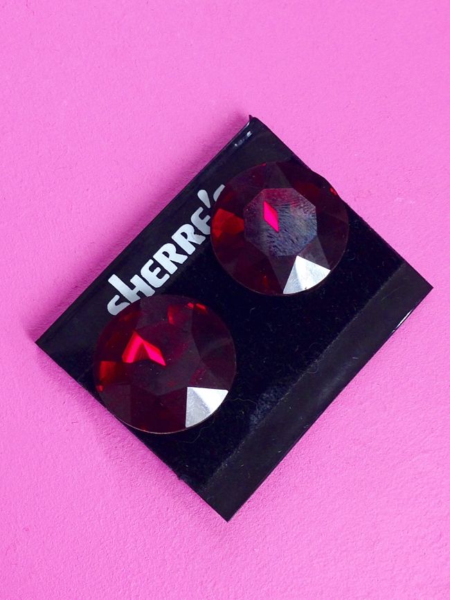 1980s Earrings red glass 80s deadstock