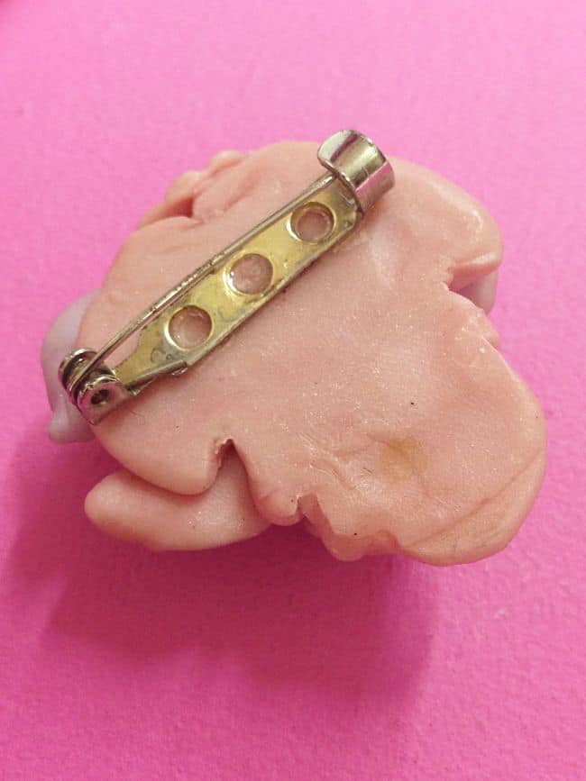 Handmade Flower Bouquet Brooch pastel coloured back thumbprint