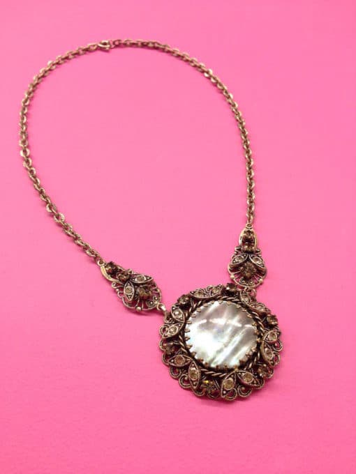1950s Filigree Necklace with Abalone Shell