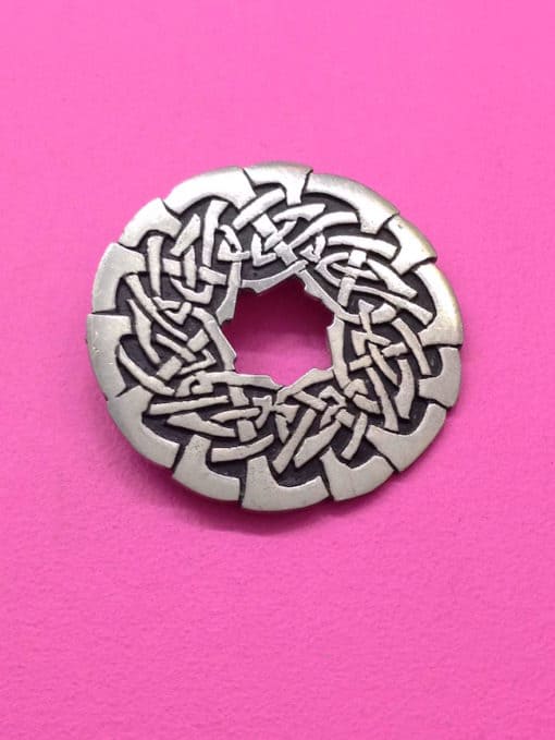 Vintage St Justin Pewter Brooch Round Celtic Design