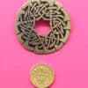 Vintage St Justin Pewter Brooch Round Celtic Design scale