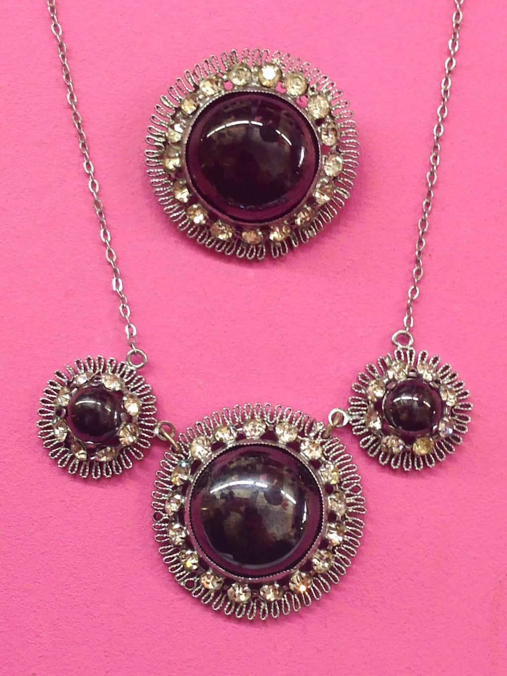 Demi Parure Necklace and Brooch Set 1960 above view