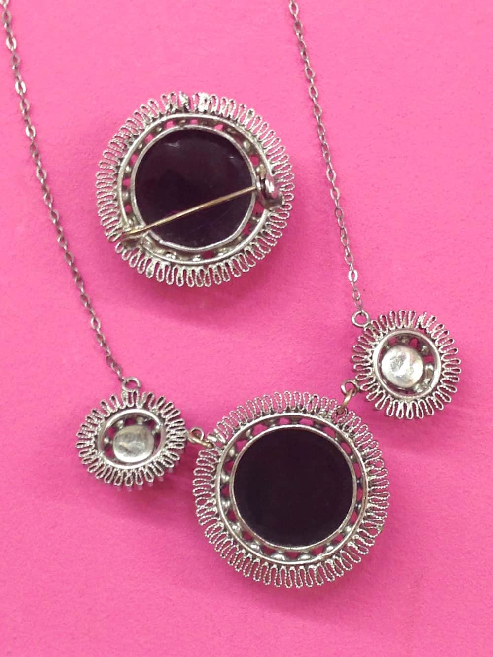 Demi Parure Necklace and Brooch Set 1960 close up back