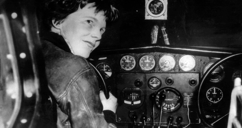 black and white photo of Amelia Earhart International Womans Day 2019