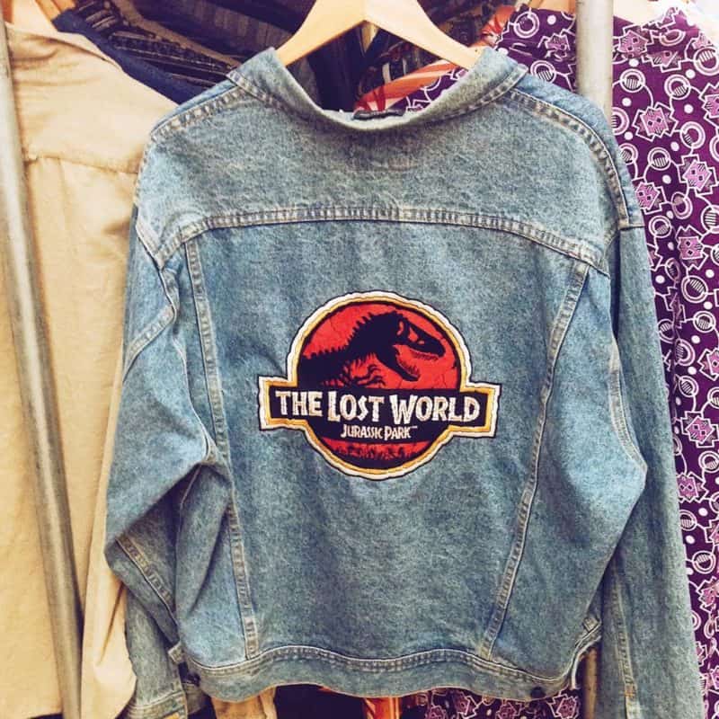 picture of a customised Levi jacket featuring 'The Lost World' motif from film 'Jurassic Park'