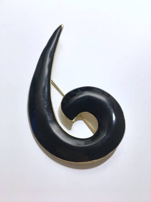 1980s Large Enamel Brooch Black