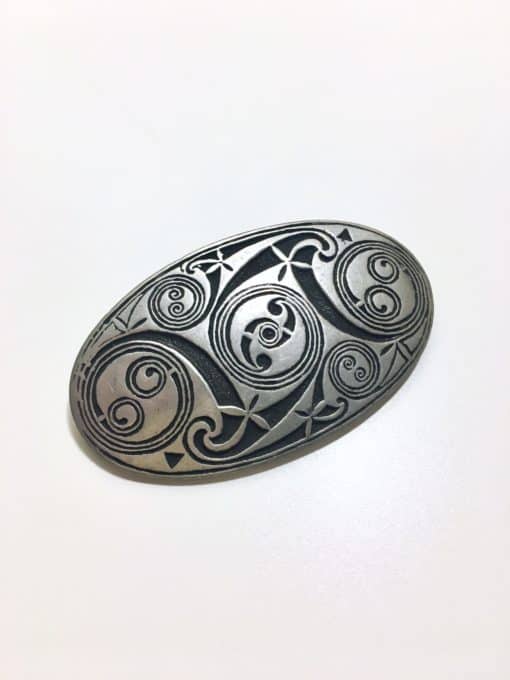 Vintage St Justin Pewter Brooch Oval Shape Pattern Detail