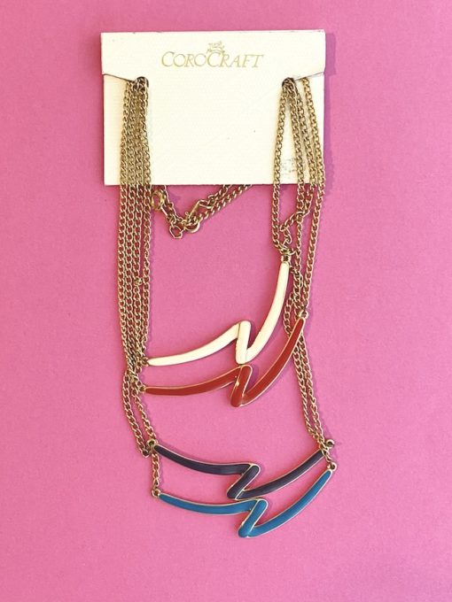 image shows a set of Enamel COROCRAFT Necklace Zig-Zag vintage jewellery