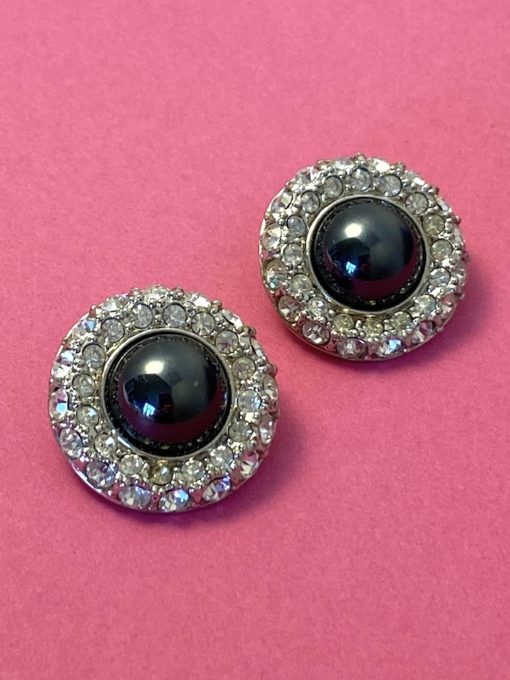 image of a pair of Rhinestone 1980s Vintage Earrings Silver & Grey