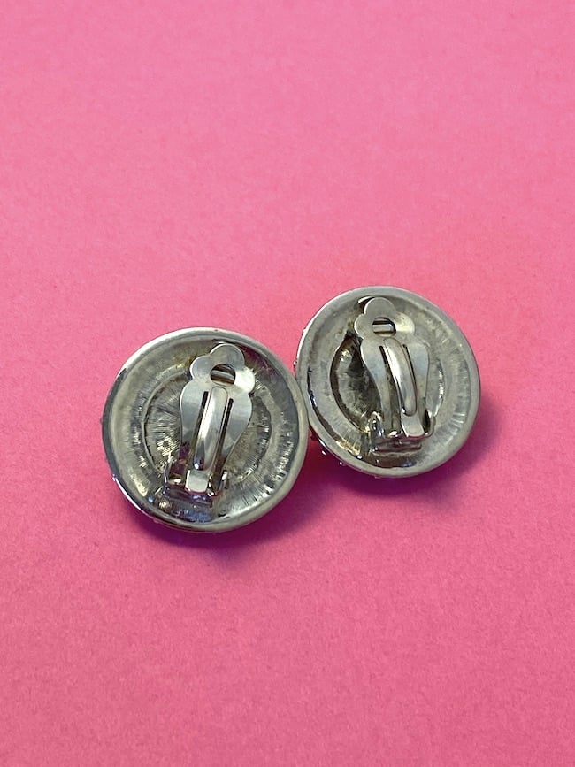 1980s Silver & Grey Rhinestone Vintage Earrings - Image 2