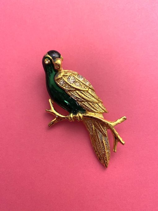 Image of a gold, green and blue Vintage Parrot Brooch c.1980