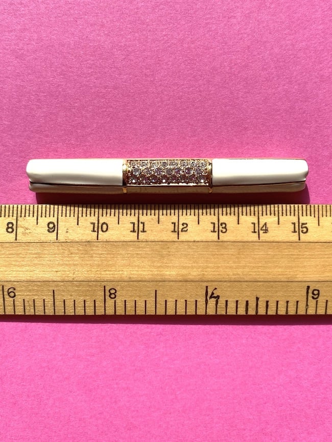 Vintage SAL Swarovski gold & white enamel crystal detail bar brooch - Image 5