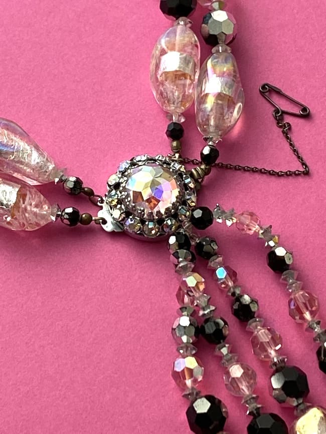 Vintage double strand foil Aurora Borealis glass bead necklace - Image 3