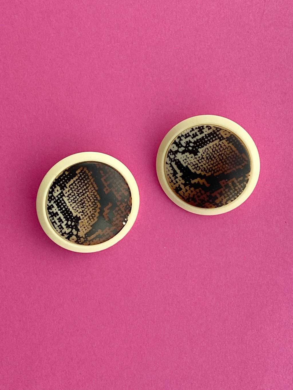 Large 1960s Faux Snake Snakeskin Clip Earrings