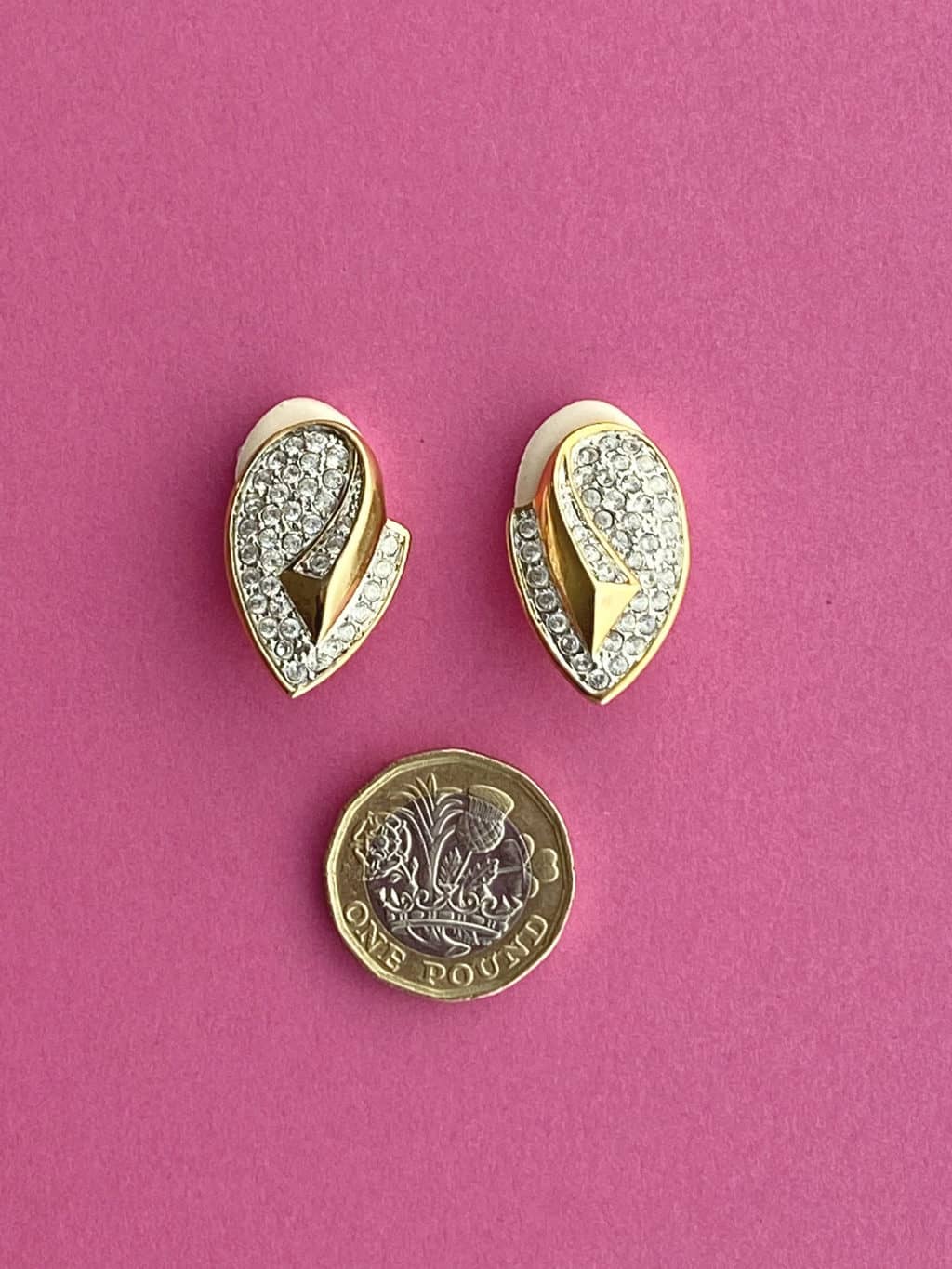 Deco Style Late 1980s Gold and Silver Rhinestone Clip Earrings - Image 3
