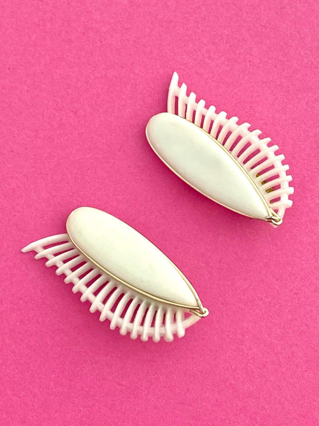 1950s Deadstock White Winged Clip On Earrings