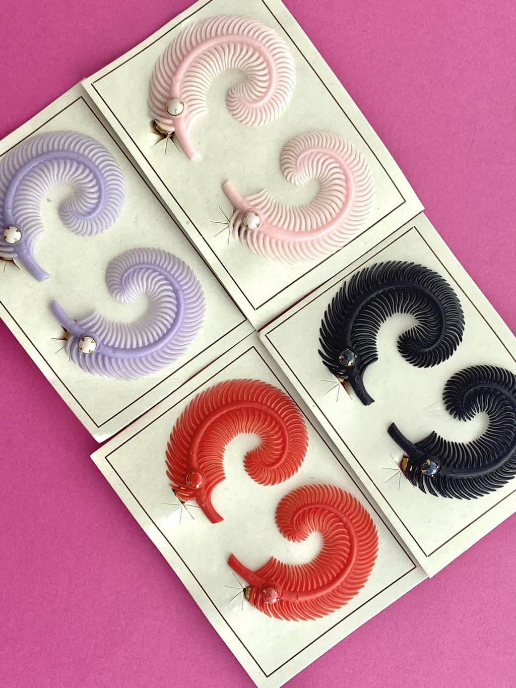 1950s Deadstock Feather Earrings Clip On - Various Colours Available - Image 6