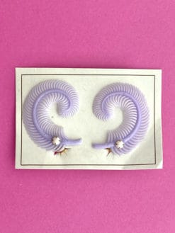 50s Deadstock Plastic Clip On Earrings Single Feather, As New, 1950s Original, Rare NOS, Curly