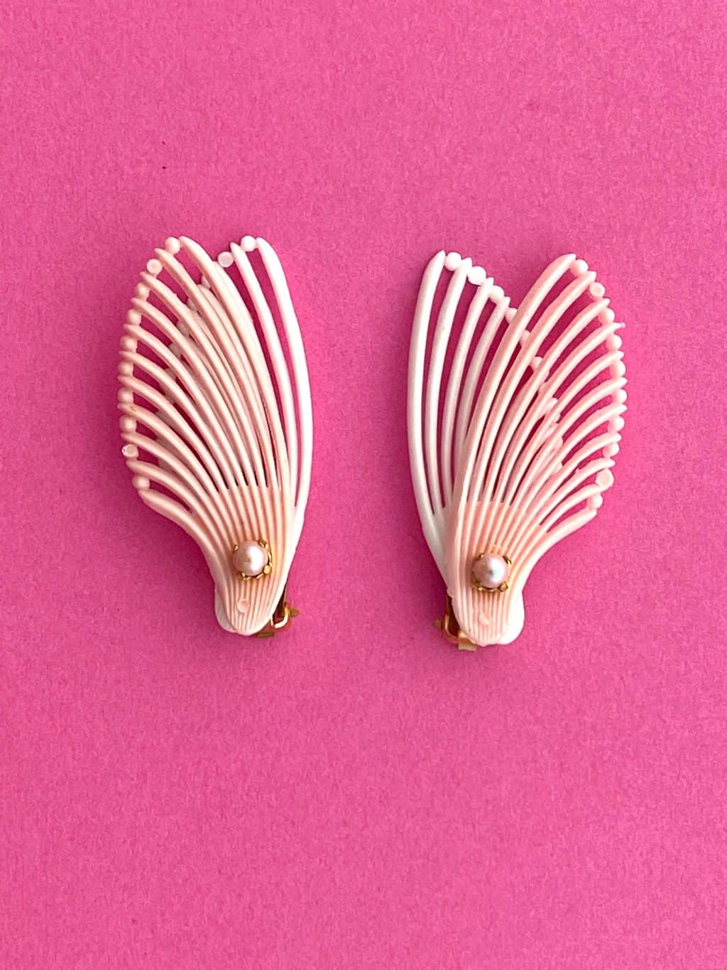 50s Deadstock Double Fan Wing Clip Earrings - Available in Pastel Pink or Blue - Image 2