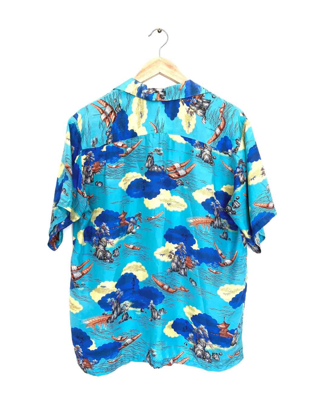 Rare Hookano 1950s vintage Hawaiian shirt, longboat print blue - S - Image 3