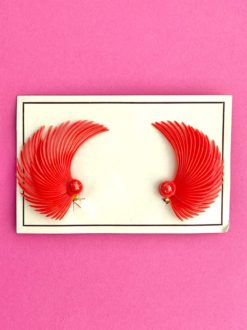 50s Deadstock Plastic Clip On Earrings Feather Shape, Never Used, As New, 1950s Original, Rare NOS