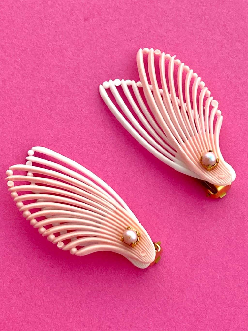 50s Deadstock Plastic Clip Earrings Double Fan Wing, Rare 1950s Original, NOS
