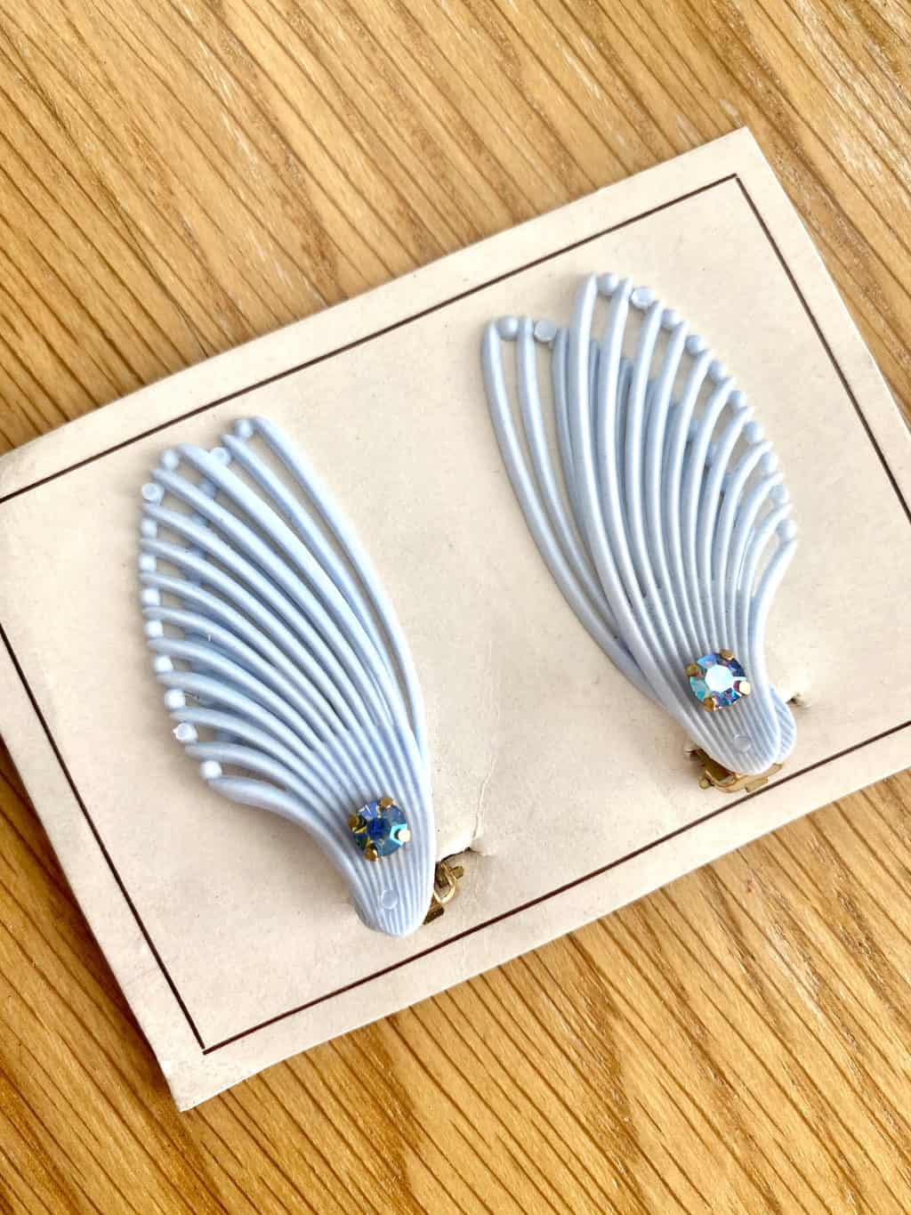 50s Deadstock Plastic Clip Earrings Double Fan Wing, Rare 1950s Original, NOS
