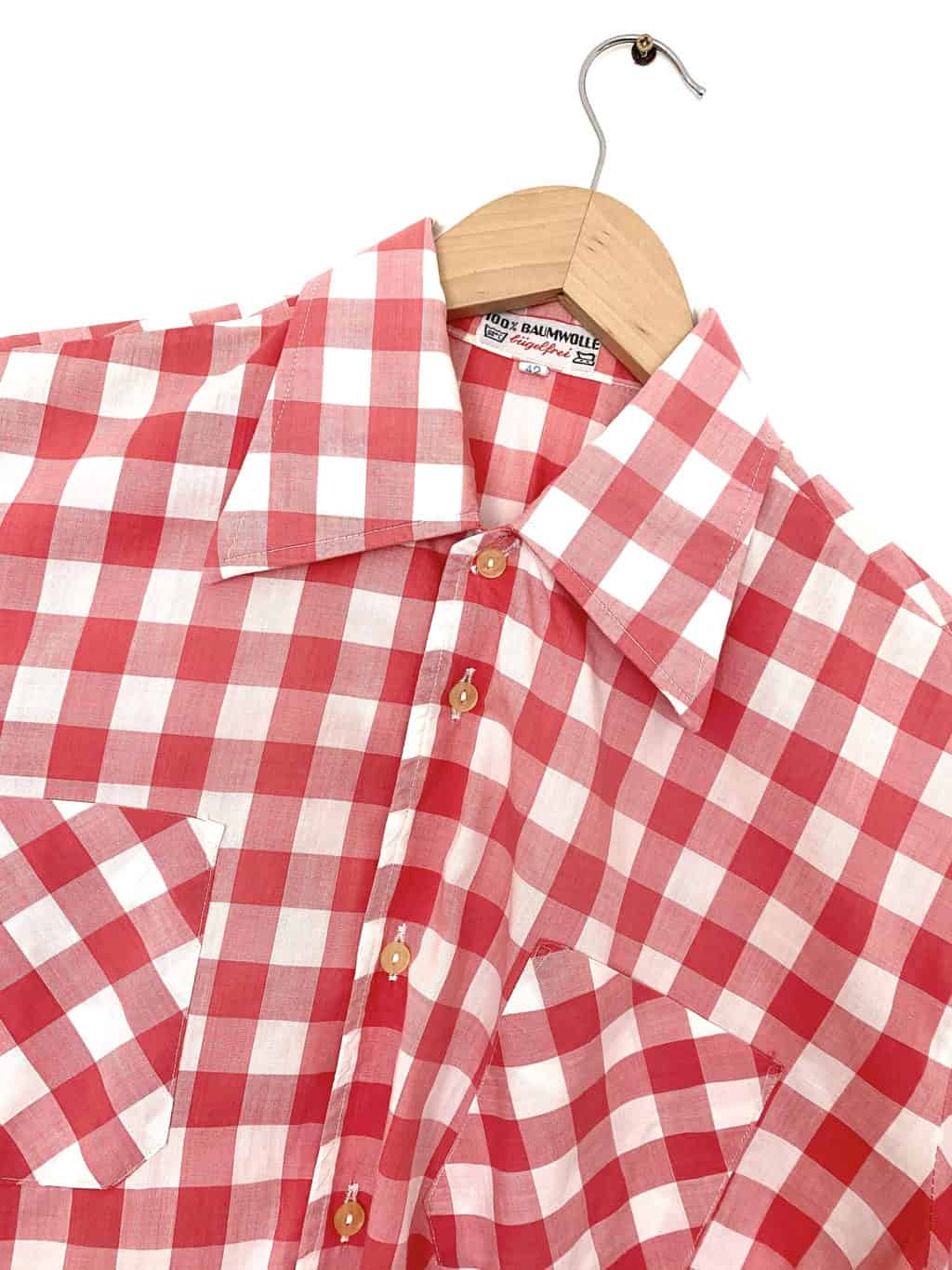 70s Red & White Check Shirt with Big Pointed Collar - L / XL - St Cyr ...
