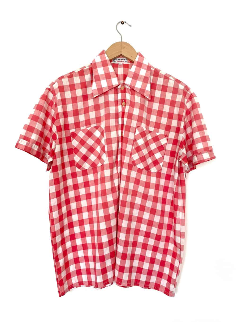 70s Red & White Check Shirt with Big Pointed Collar - L / XL - St Cyr ...