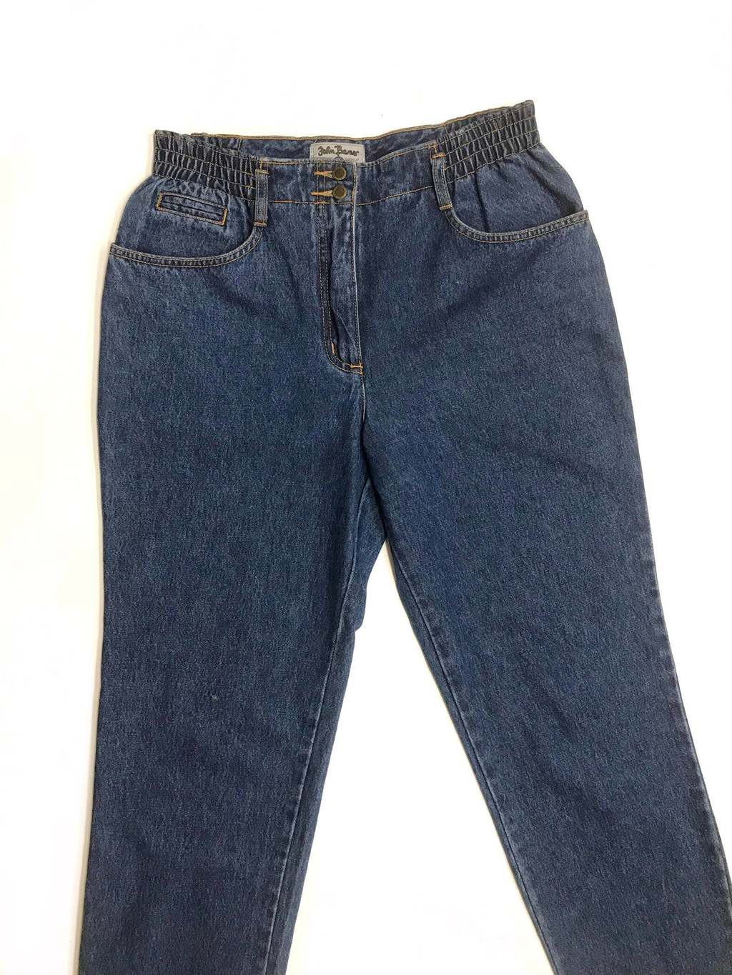 Vintage high waist mom jeans with double-button waist, mid blue - W32 x ...