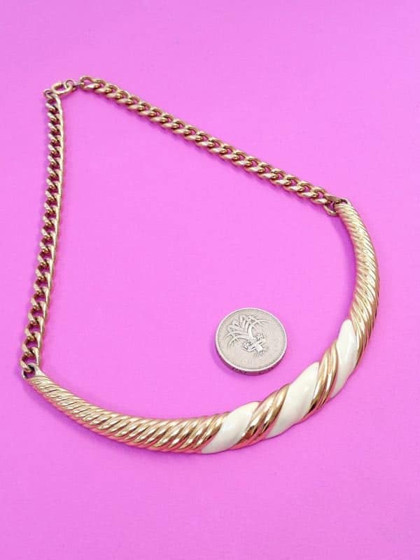 1980s vintage monet enamel bib necklace with cream enamel - Image 3