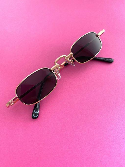Rose Gold 90s Retro Rectangular Sunnies Small Sunglasses BAZ
