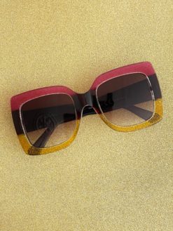 Oversized Square 70s Style Sunglasses Glitter Frame
