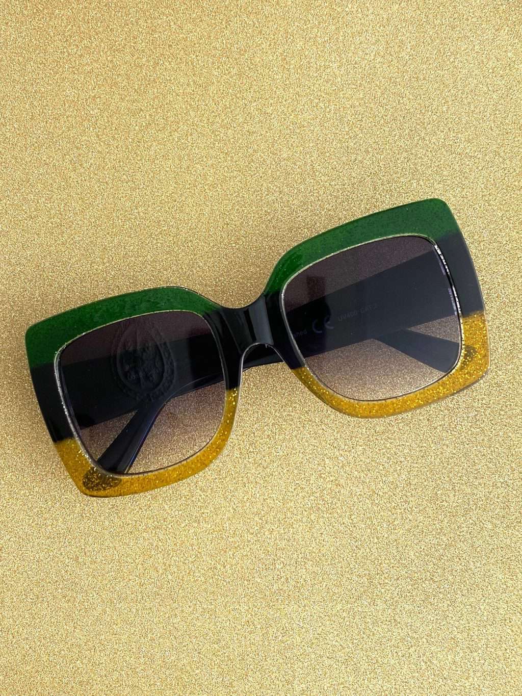 Oversized Square 70s Style Sunglasses Glitter Frame