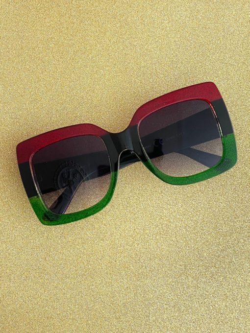 Oversized Square 70s Style Sunglasses Glitter Frame