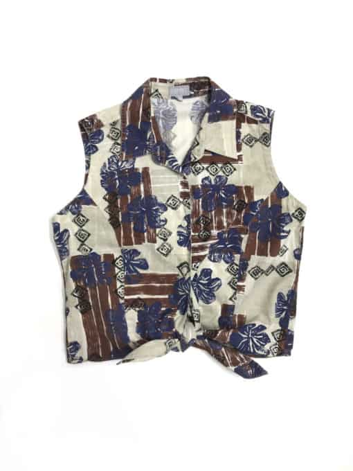 Vintage Sleeveless Cropped Hawaiian Style Shirt