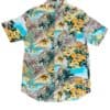 Vintage Hawaiian Shirt Hibiscus Flowers and Palm Trees, Yellow Blue