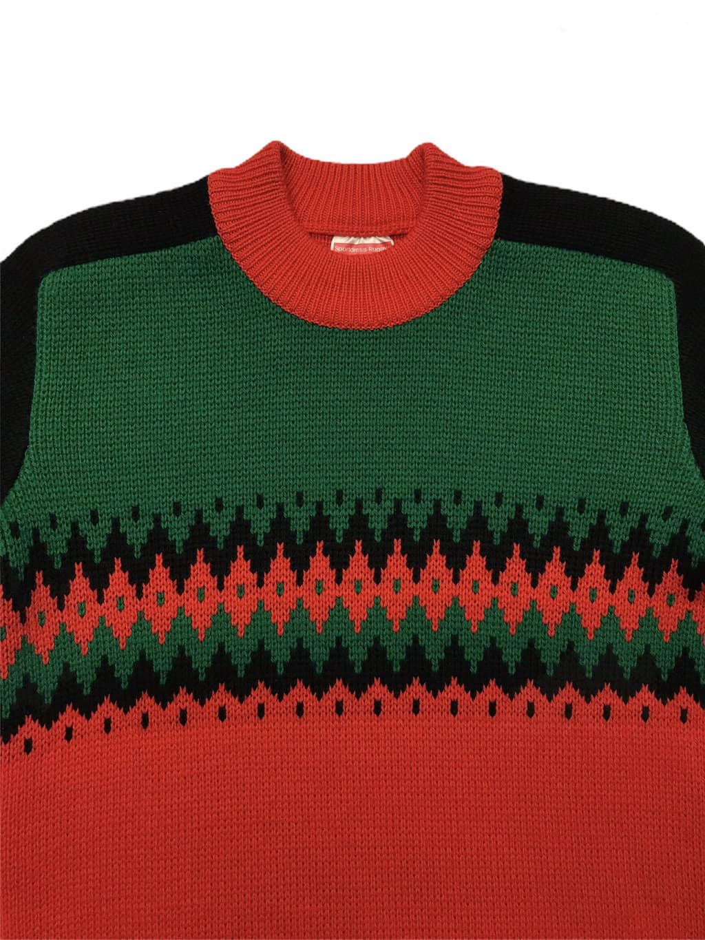 Late 70s vintage wool knitted ski sweater in red & green - S - Image 5