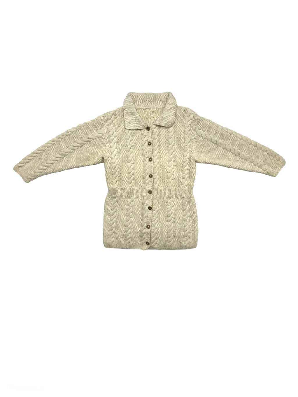 Womens hand-knitted wool cable-knit cardigan in cream- M - Image 3