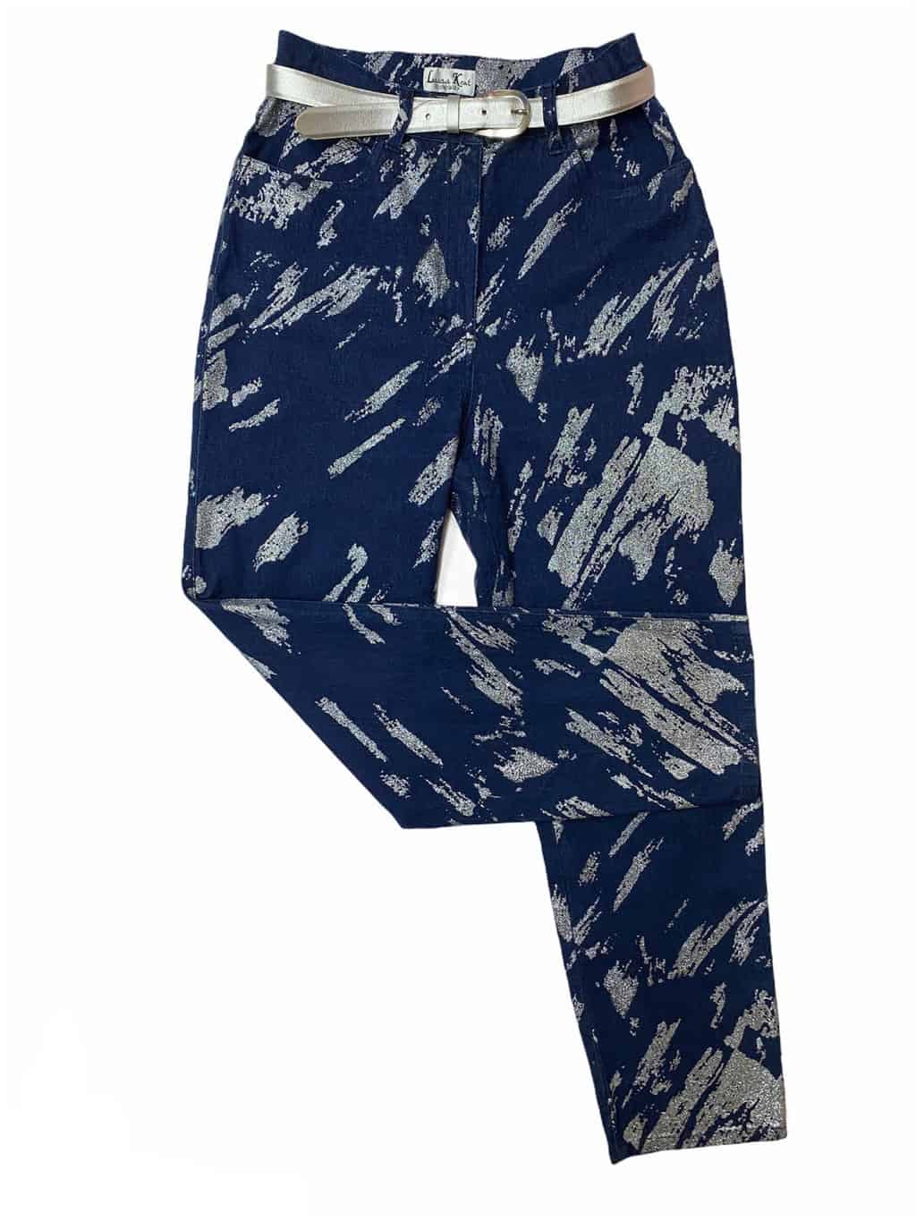 Vintage mom jeans in navy blue with silver glitter flash pattern - W28 x L28