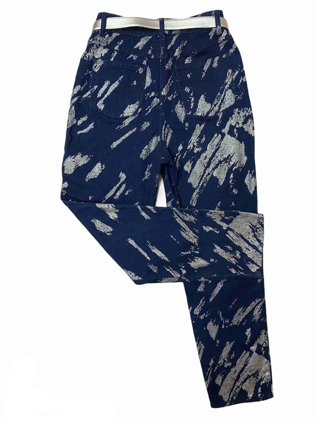 Vintage mom jeans in navy blue with silver glitter flash pattern - W28 x L28 - Image 3