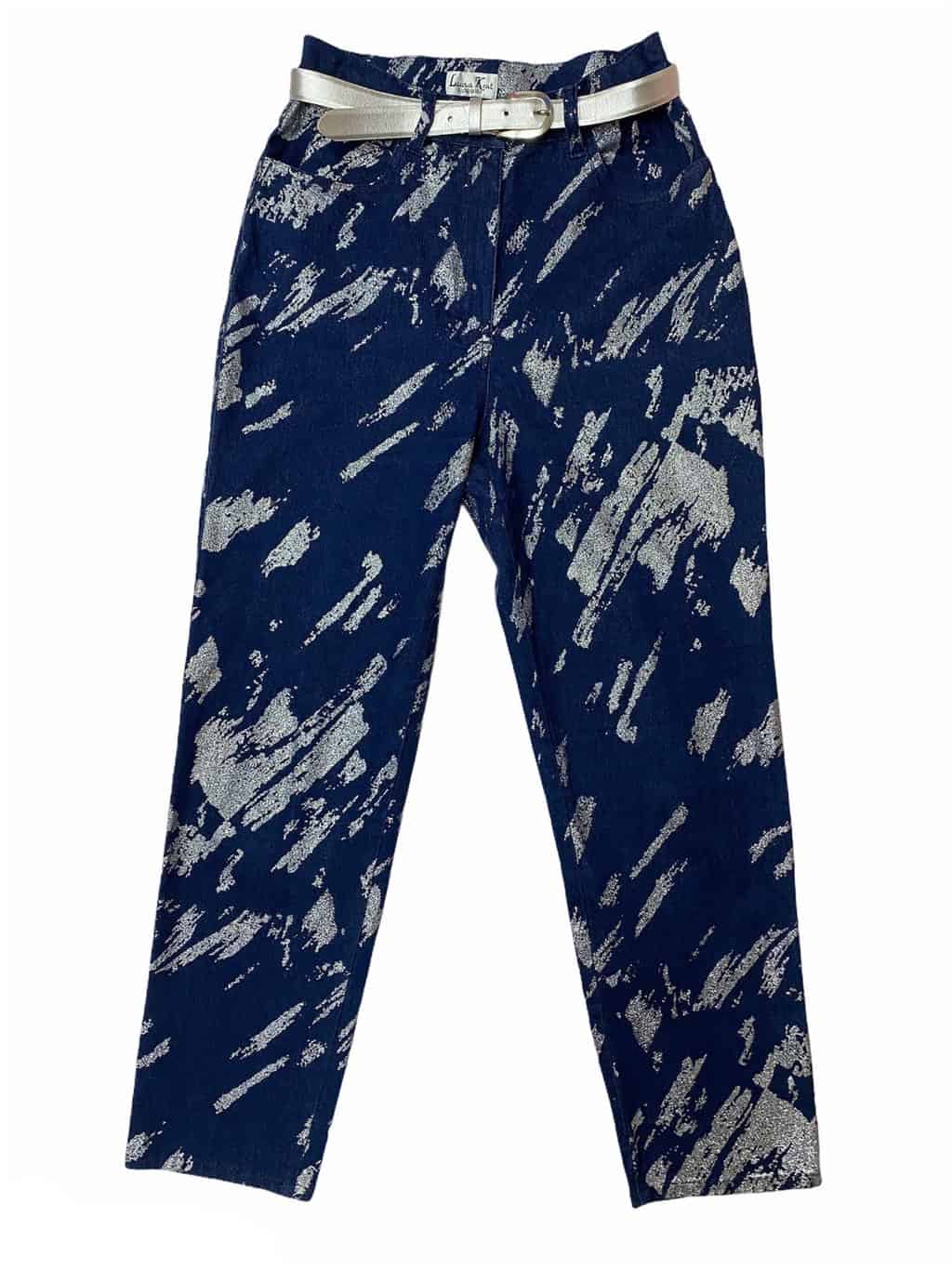 Vintage mom jeans in navy blue with silver glitter flash pattern - W28 x L28 - Image 2