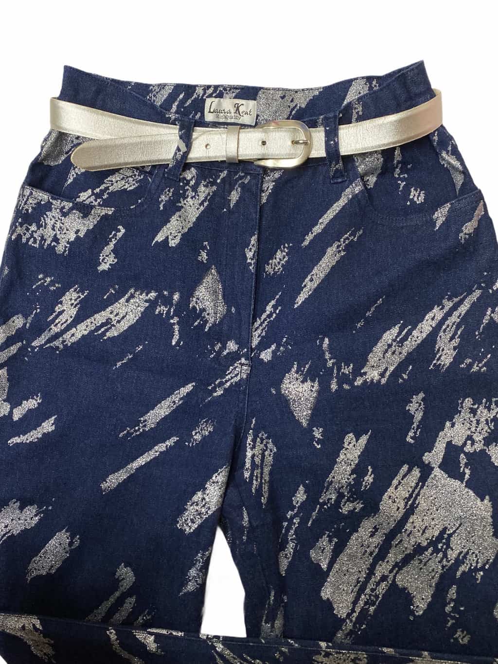 Vintage mom jeans in navy blue with silver glitter flash pattern - W28 x L28 - Image 5