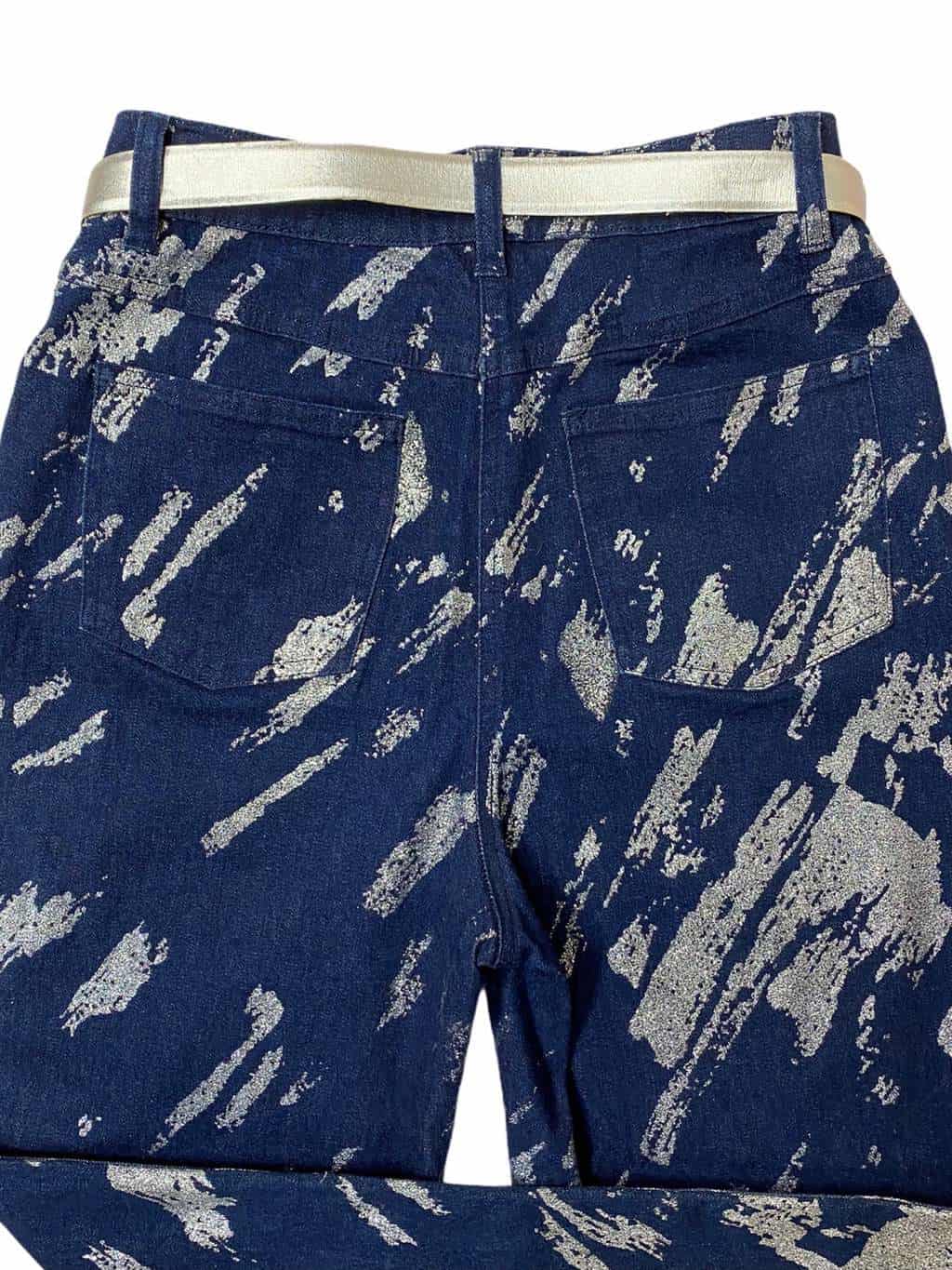 Vintage mom jeans in navy blue with silver glitter flash pattern - W28 x L28 - Image 6