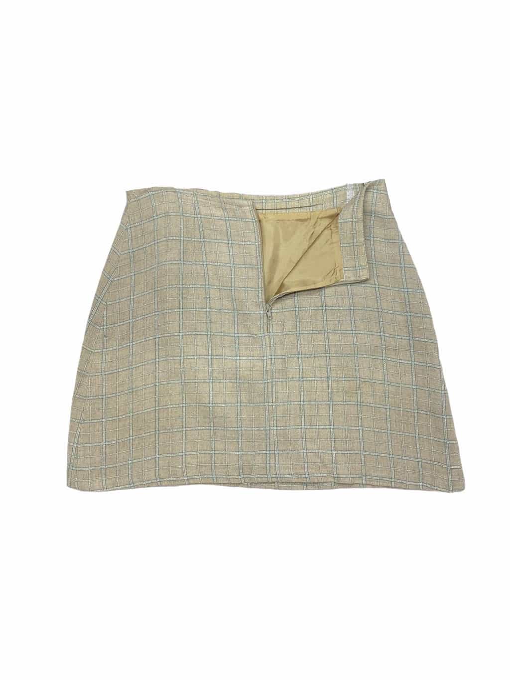 90s Checkered Mini Skirt Beige  White with Button Closure M Waist 29  St Cyr Vintage